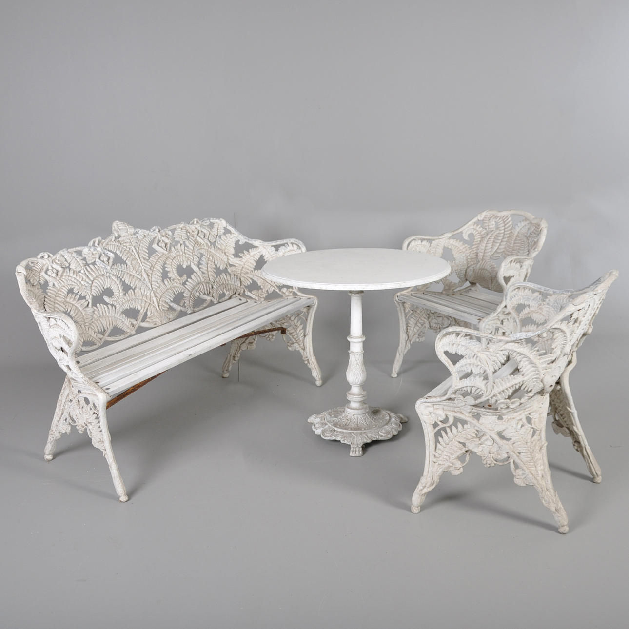 TRÄDGÅRDSMÖBEL, "Ormbunke", soffa, bord samt två fåtöljer.