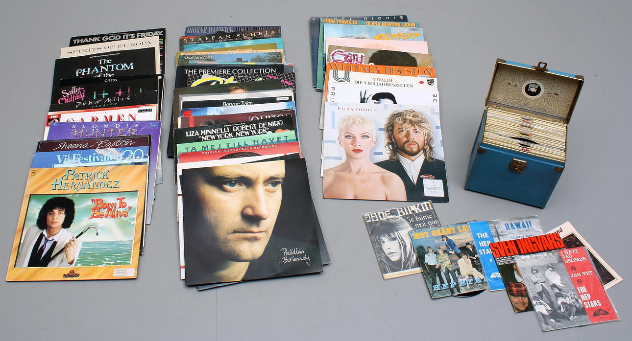 PARTI VINYLSKIVOR ca 90 st, LP och singlar.