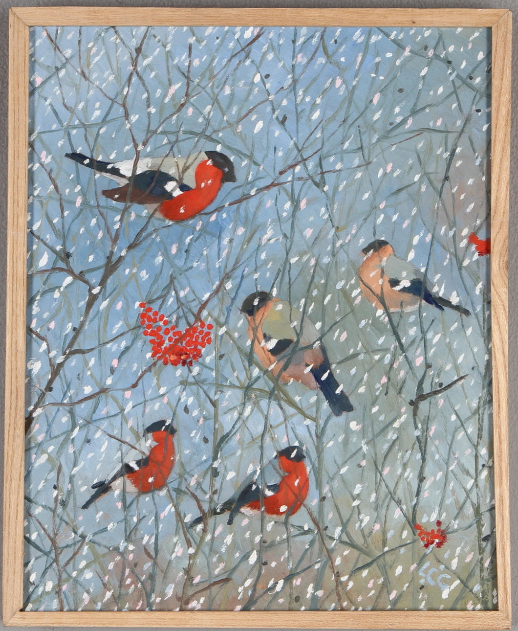 LENNART KARLHEIM-GYLLENSKÖLD. Vinterfåglar, olja på pannå, signerad á tergo.