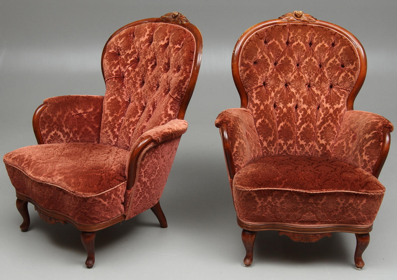 FÅTÖLJER, 1 par, rokokostil, 1900-tal.