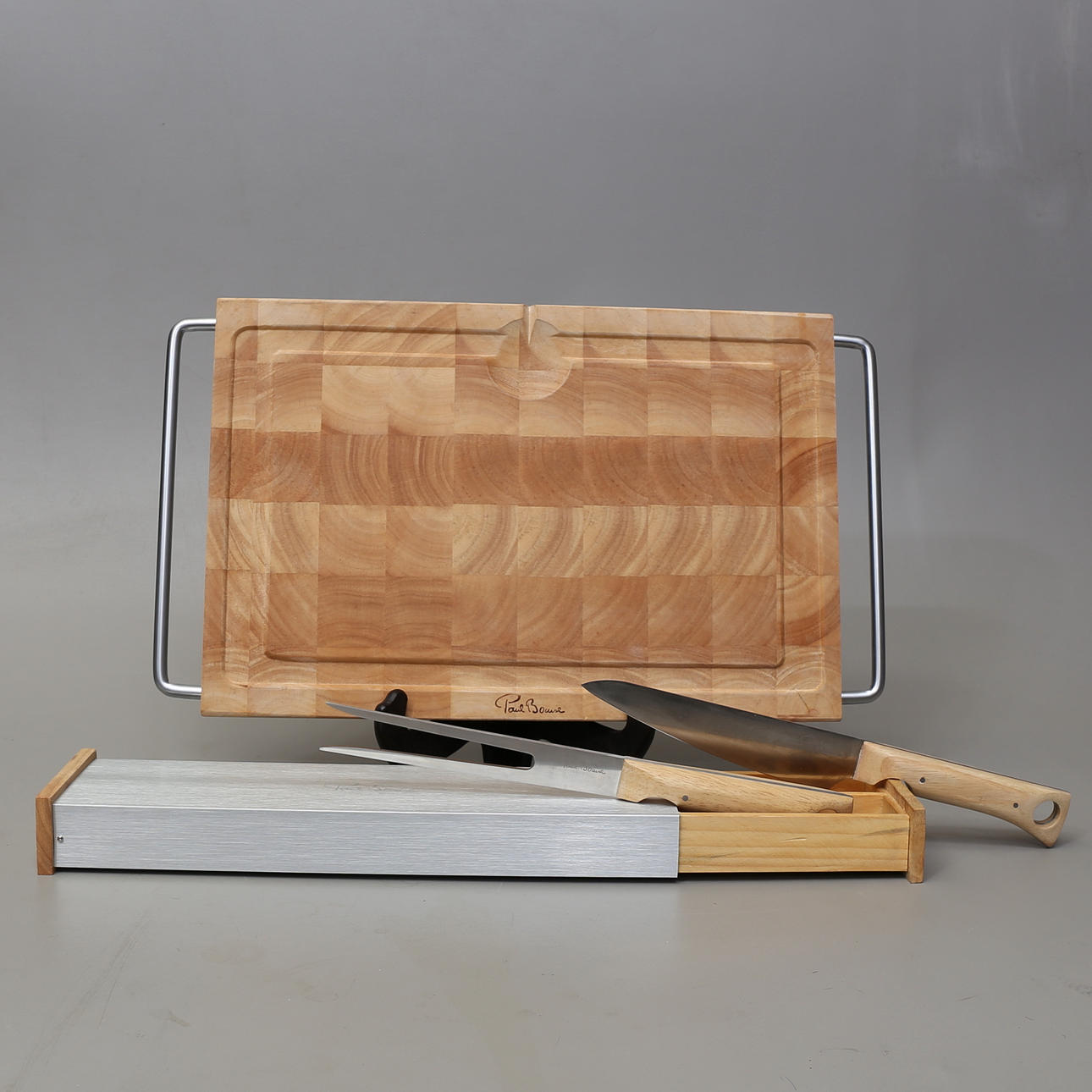 PAUL BOCUSE. Cutting board and grill set, 2000s.