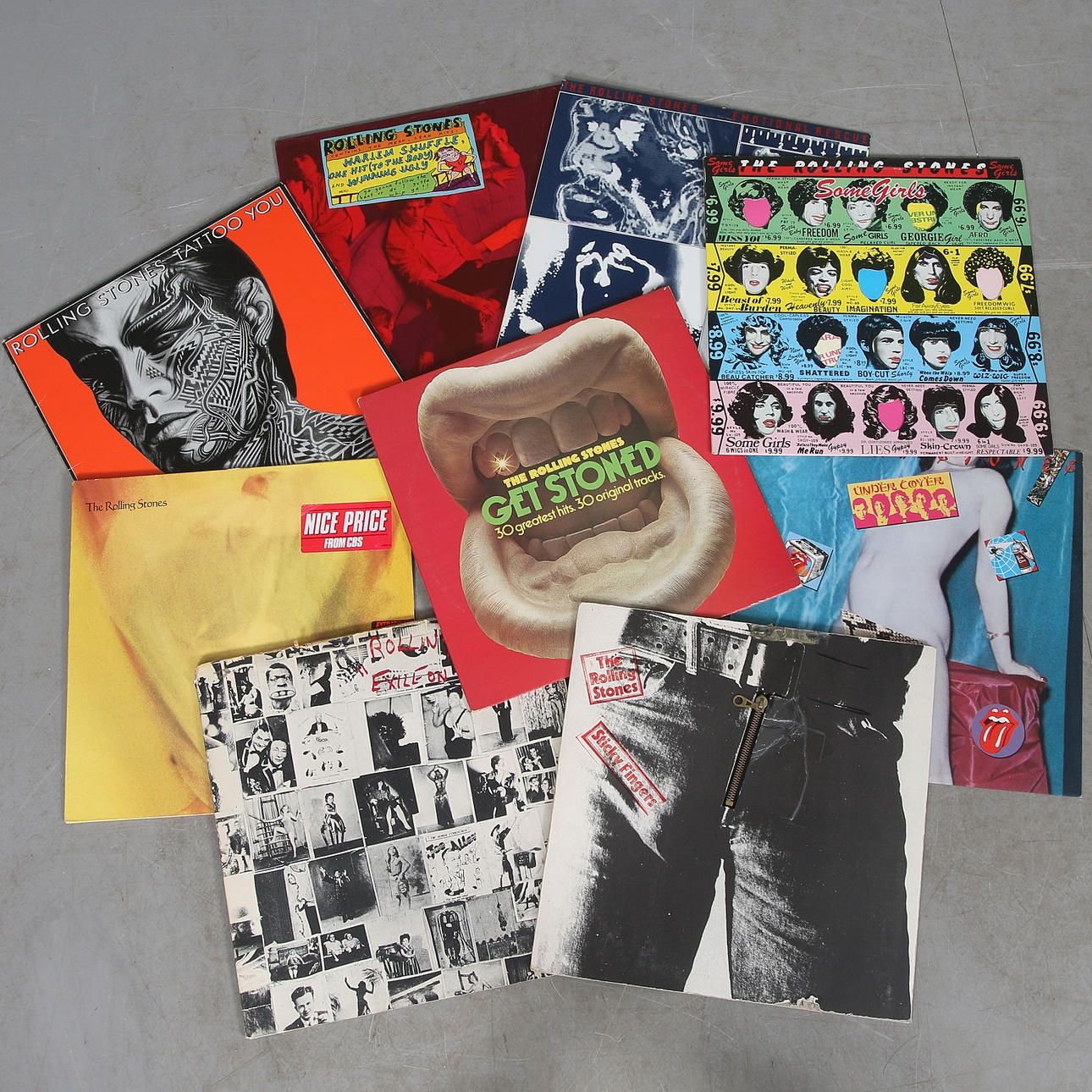 SCHALLPLATTEN, 9 Stk., The Rolling Stones, 1900er Jahre.