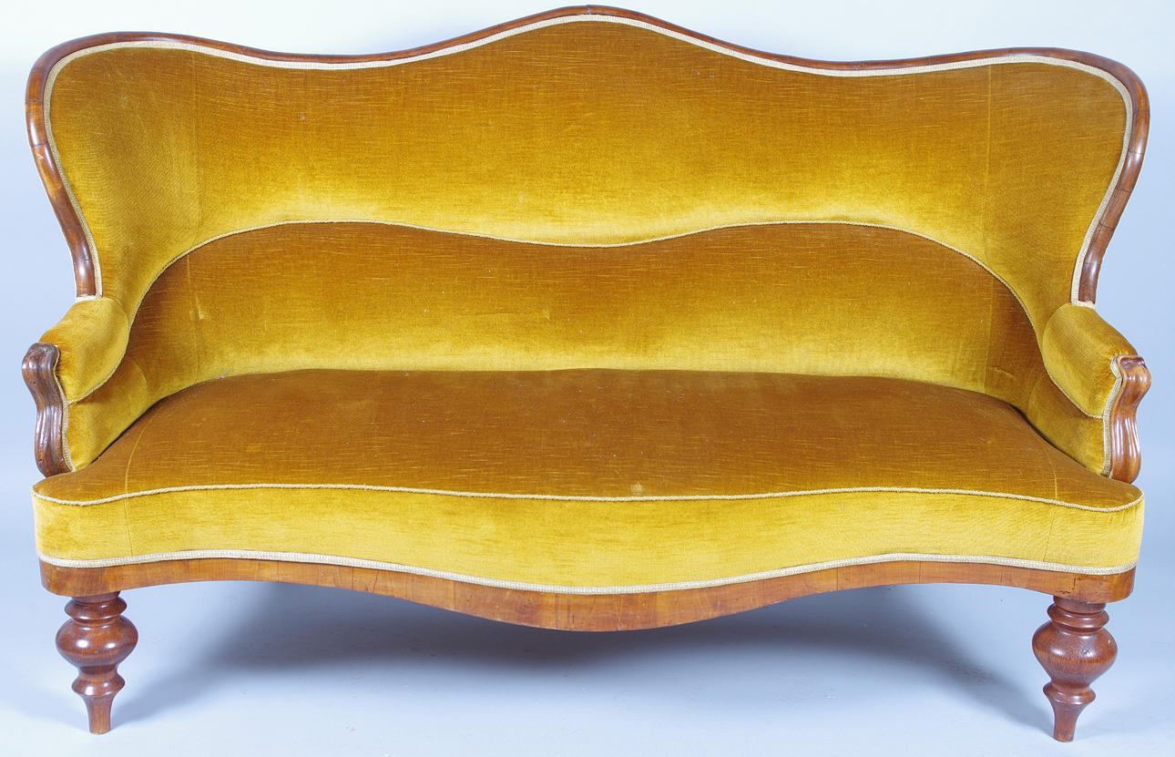 SALONGSSOFFA, mahogny/plysch, rokokostil, sent 1800-tal.