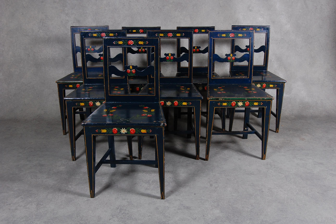 STOLAR, 8 st, Karl Johan, Skåne, bemålade till bröllop år 1900.