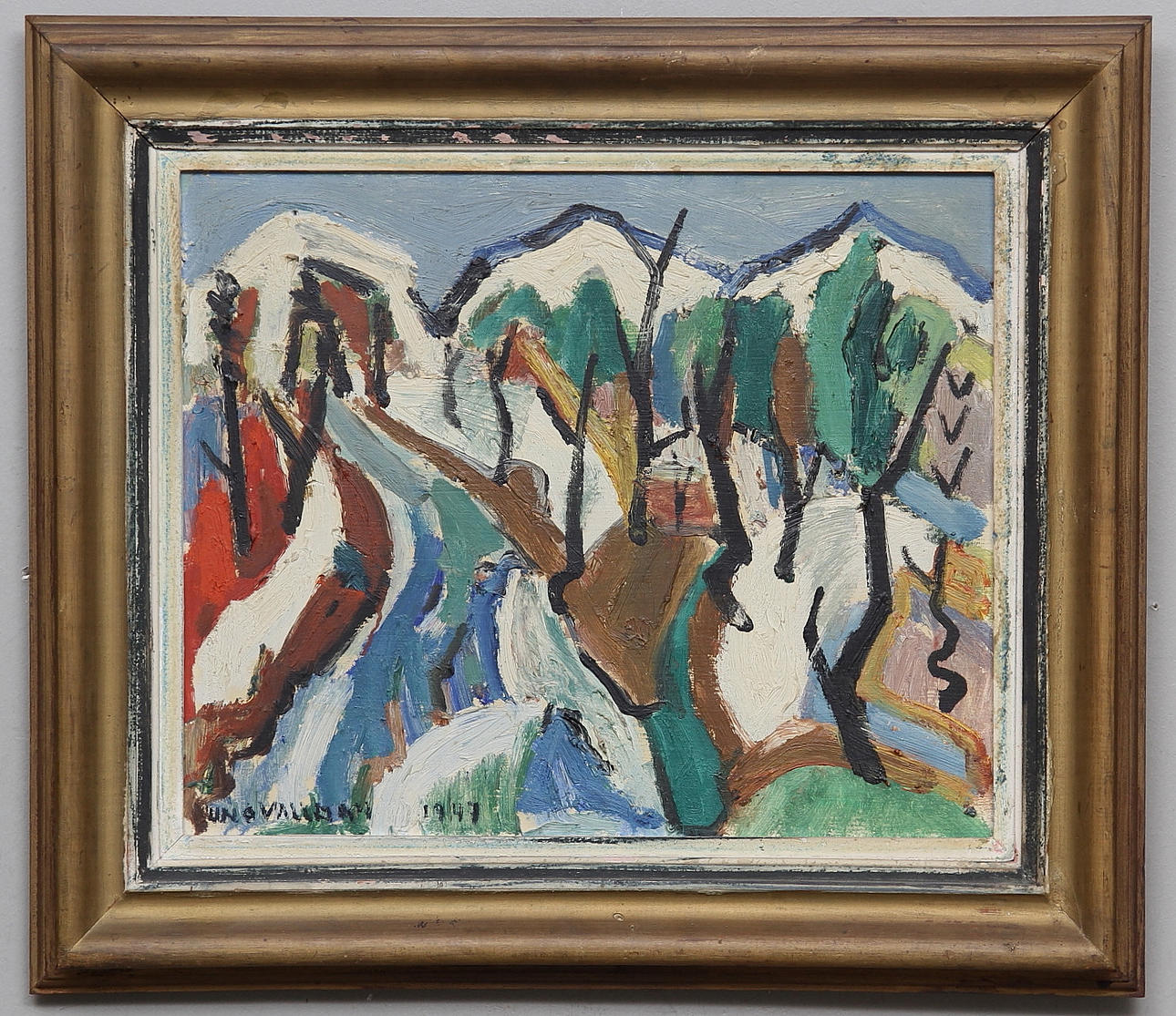 UNO VALLMAN. Landskap. Olja på pannå. Signerad och daterad 1947.