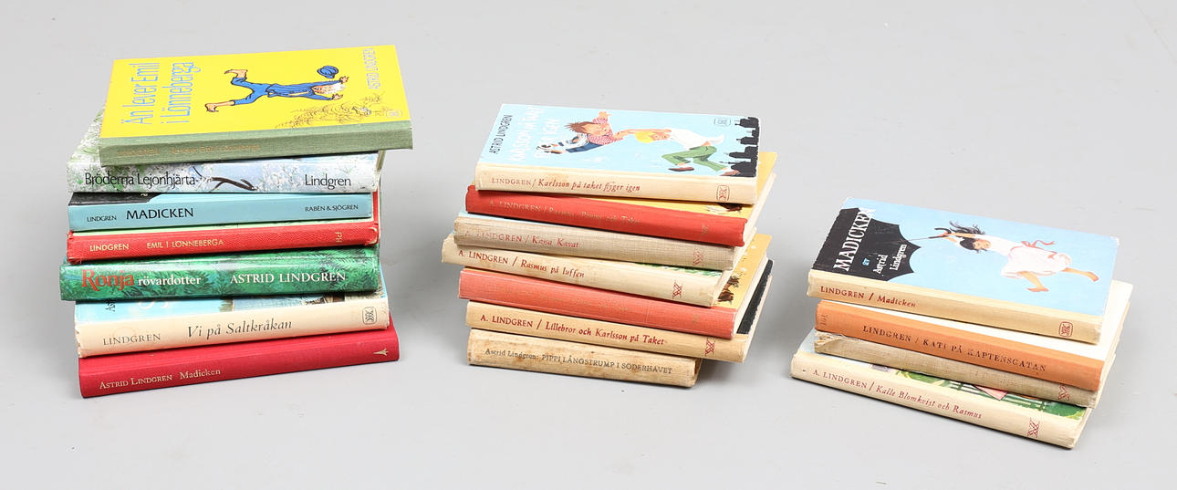 ASTRID LINDGREN, 18 böcker, bl.a originalutgåvor.