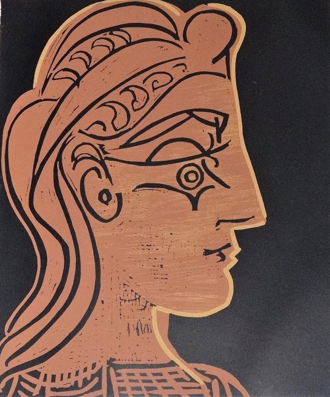 PABLO PICASSO. Profiili, linoleikkaus, 1962.