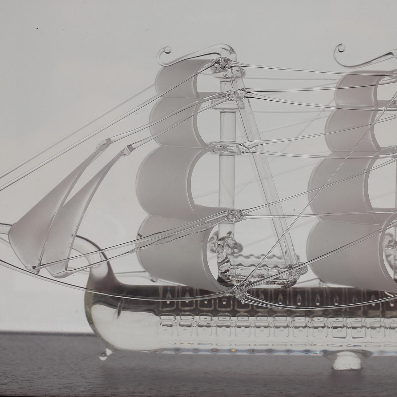 GLASS SHIP, model of USS Constitution, Mayflower Glass Sculptures