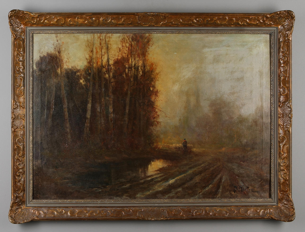 OKÄND KONSTNÄR. Fårvallning, olja på duk signerad G. Rotini.