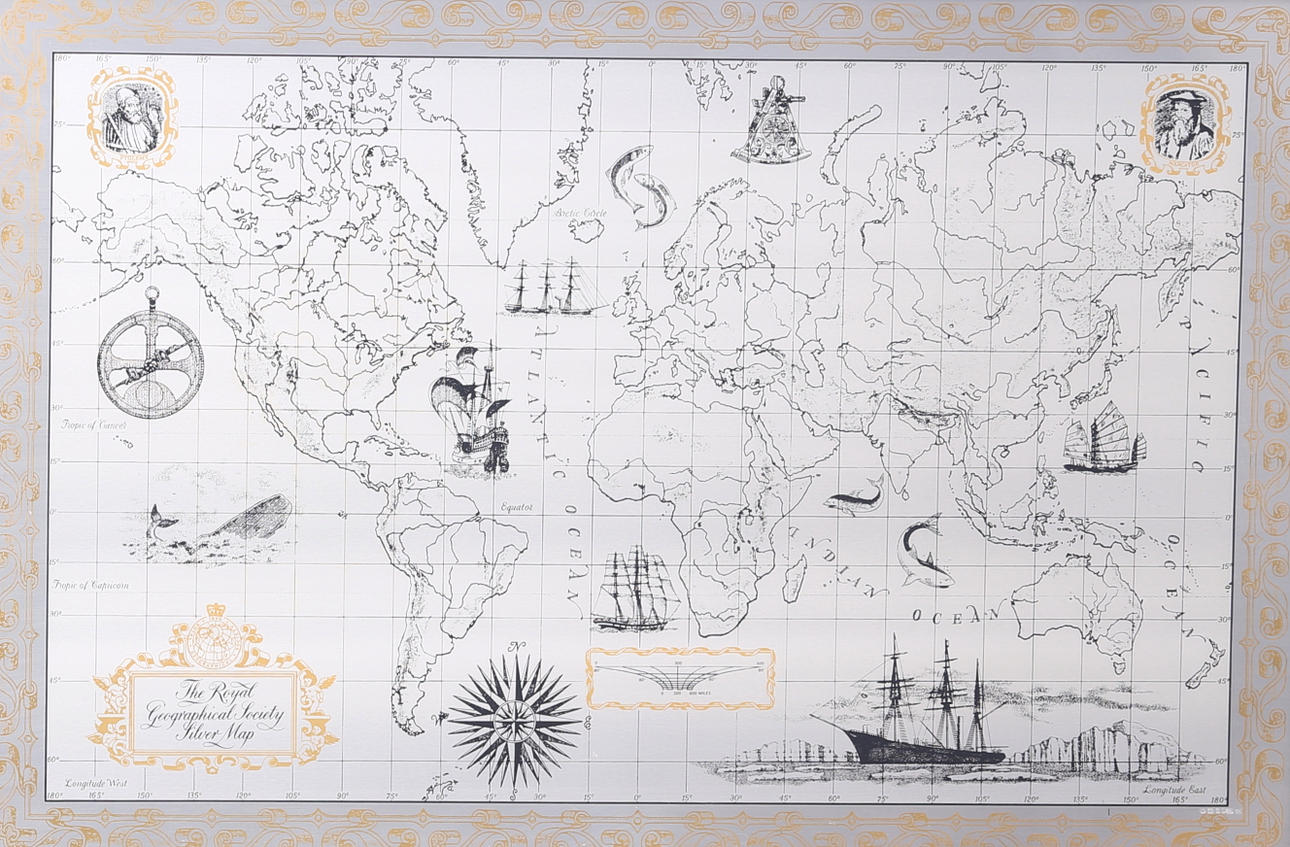 MAP. Silver, "The Royal geographical society silver map", Franklin Mint, England.