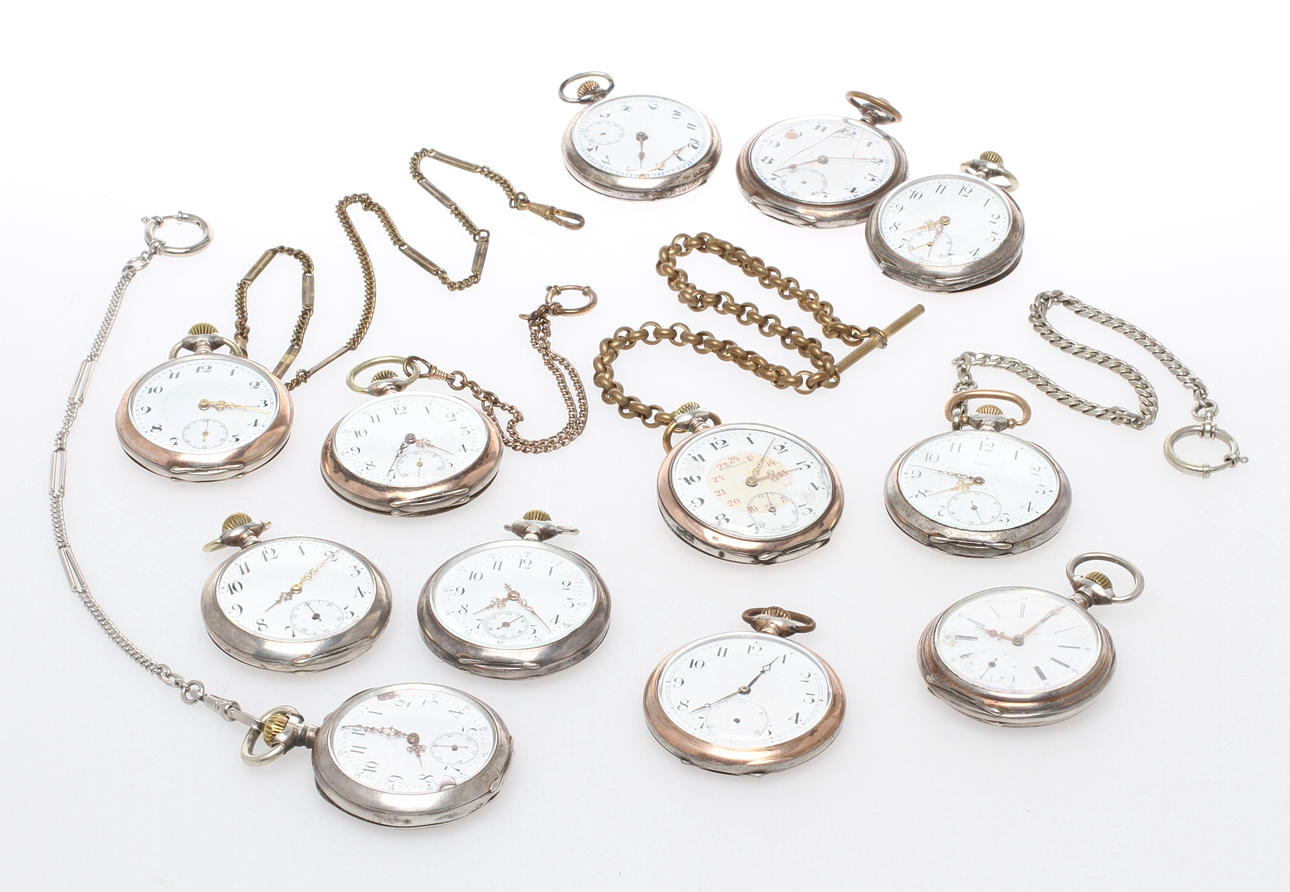 FICKUR, 12 st, mestadels omärkta i silverboetter, 1900-tal.