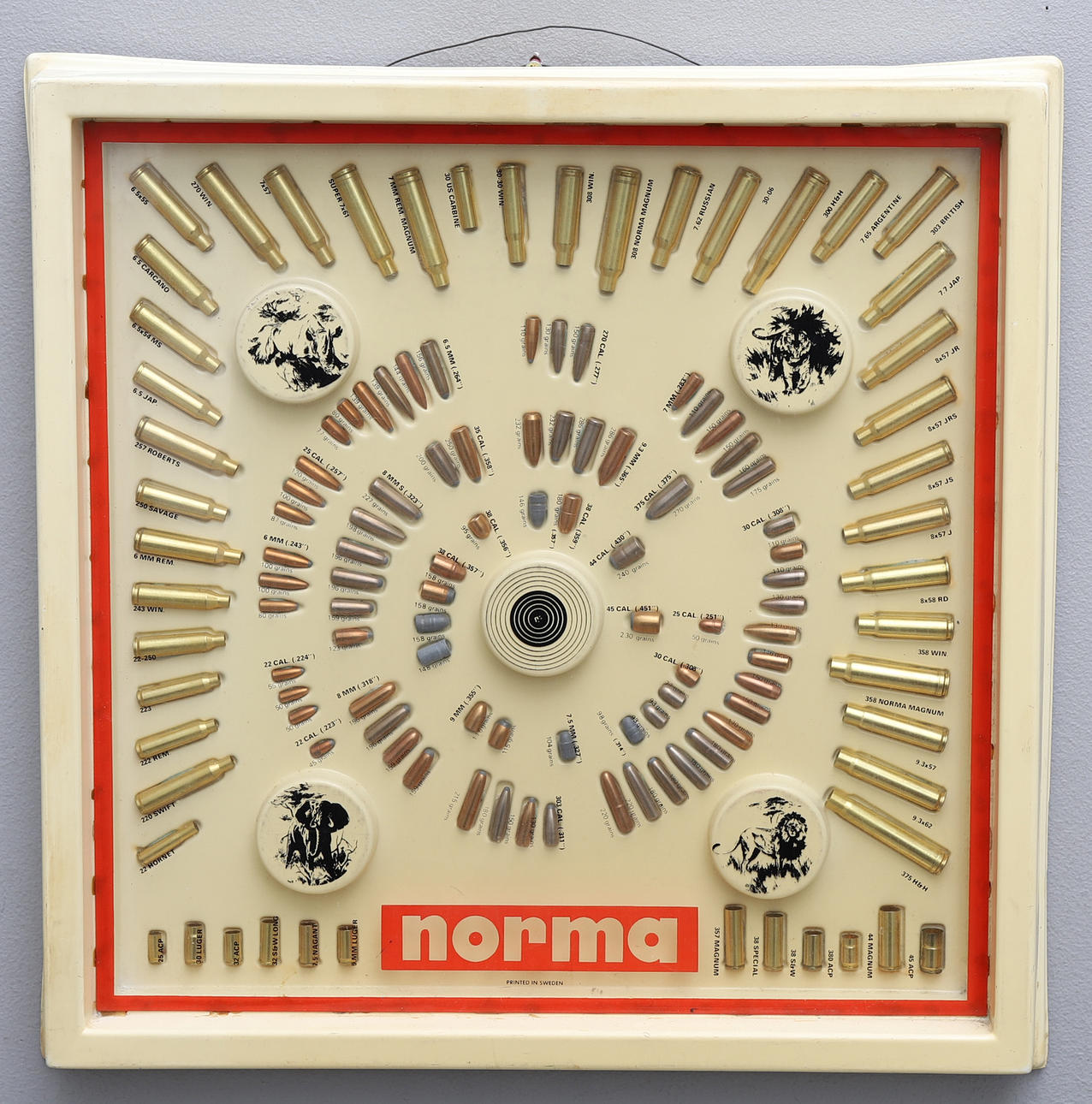 AMMUNITION DISPLAY, plastic frame.