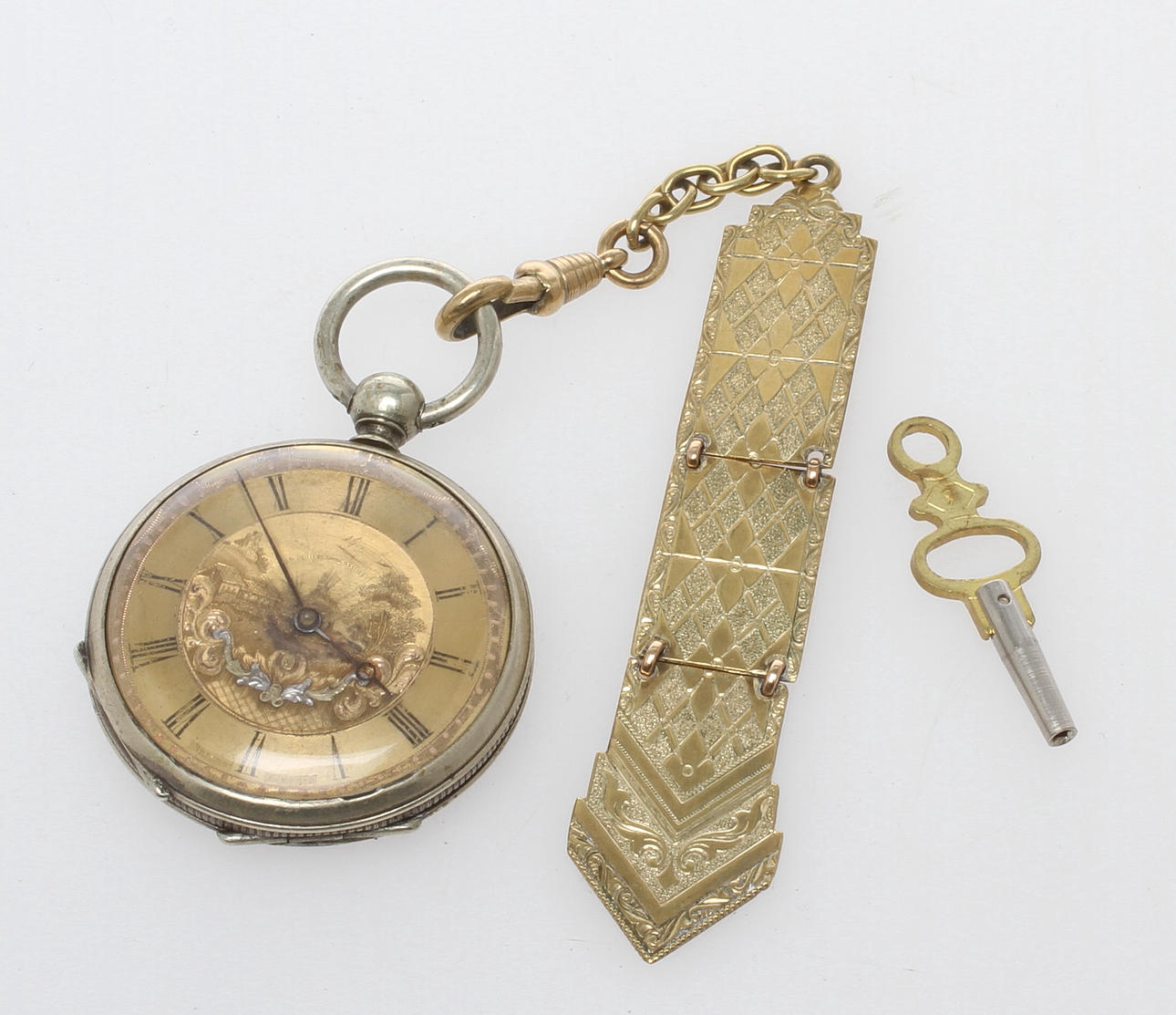 FICKUR, Bright A Geneve, nyckeldragare, boett i vitmetall.