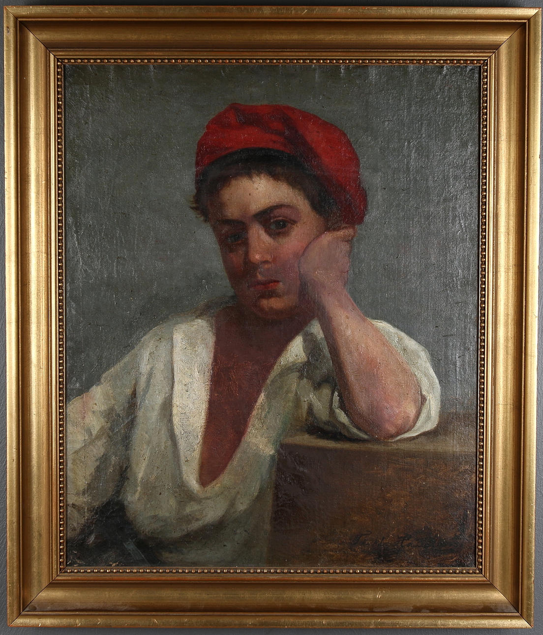 THEKLA HASSELQUIST. Olja på duk, uppfordrad, signera , 1850-tal.