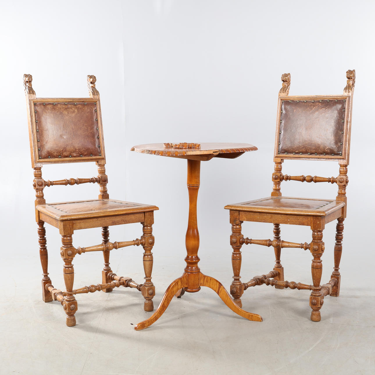 CHAIRS, a pair, 19th century and a table.