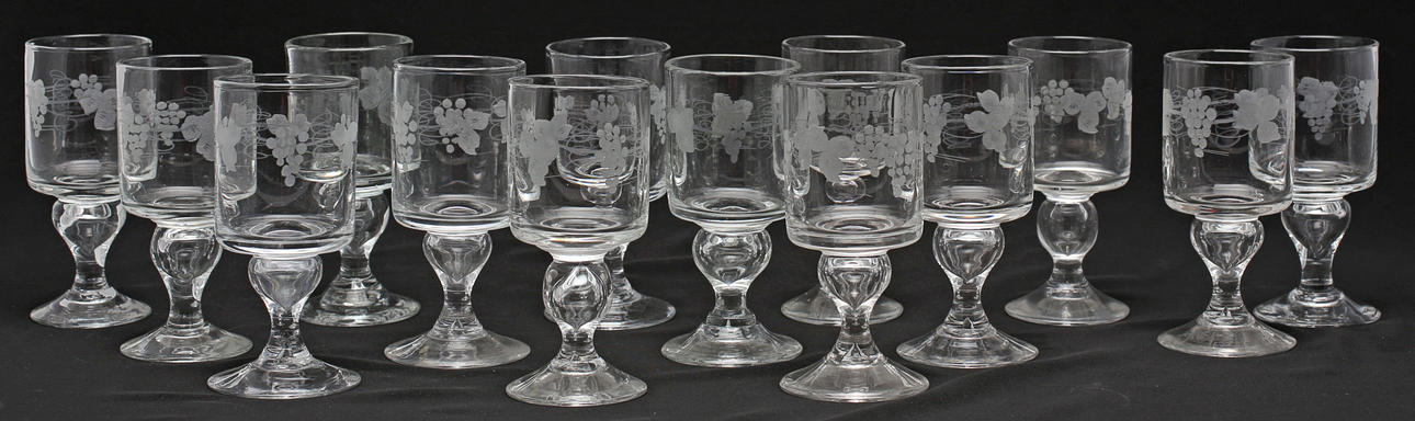 VINGLAS, 14 st, glas, möjligen Boda Åfors, 1900-talets andra hälft.