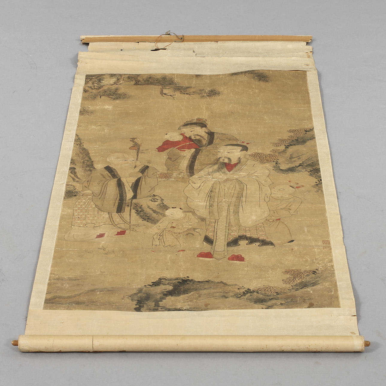 RULLMÅLNING på papper monterad på duk, Kina 1700/1800-tal.