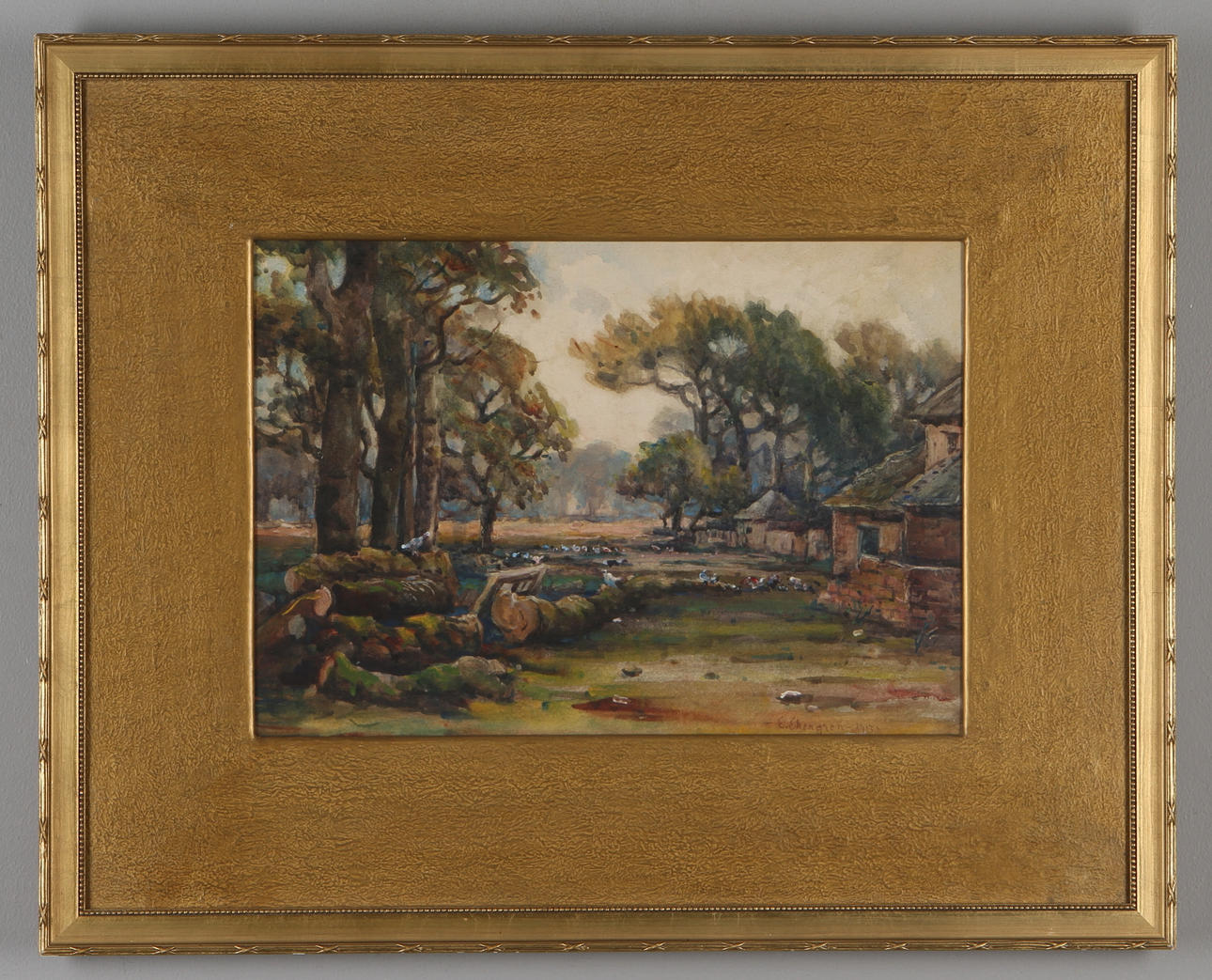 ERIK EKENGREN. Gårdsmotiv från Hampshire, akvarell, signerad och daterad 1913.