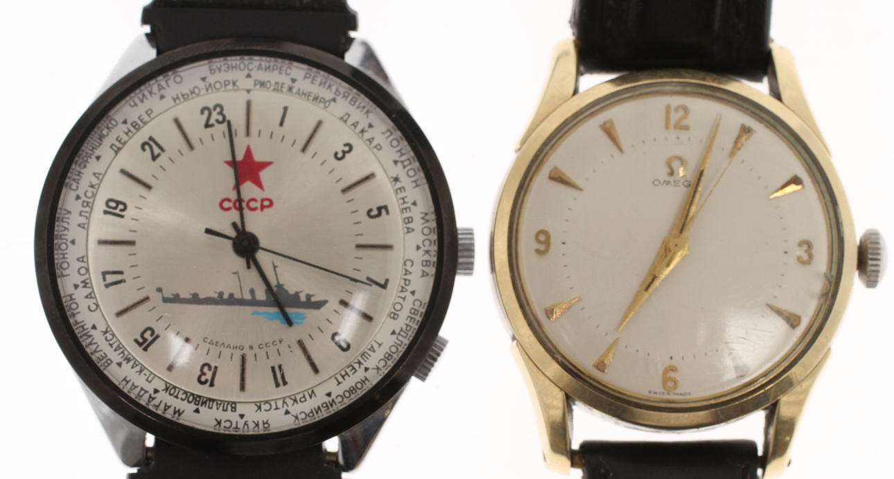 ARMBANDSUR 2 st, Omega samt CCCP (Sovjet).