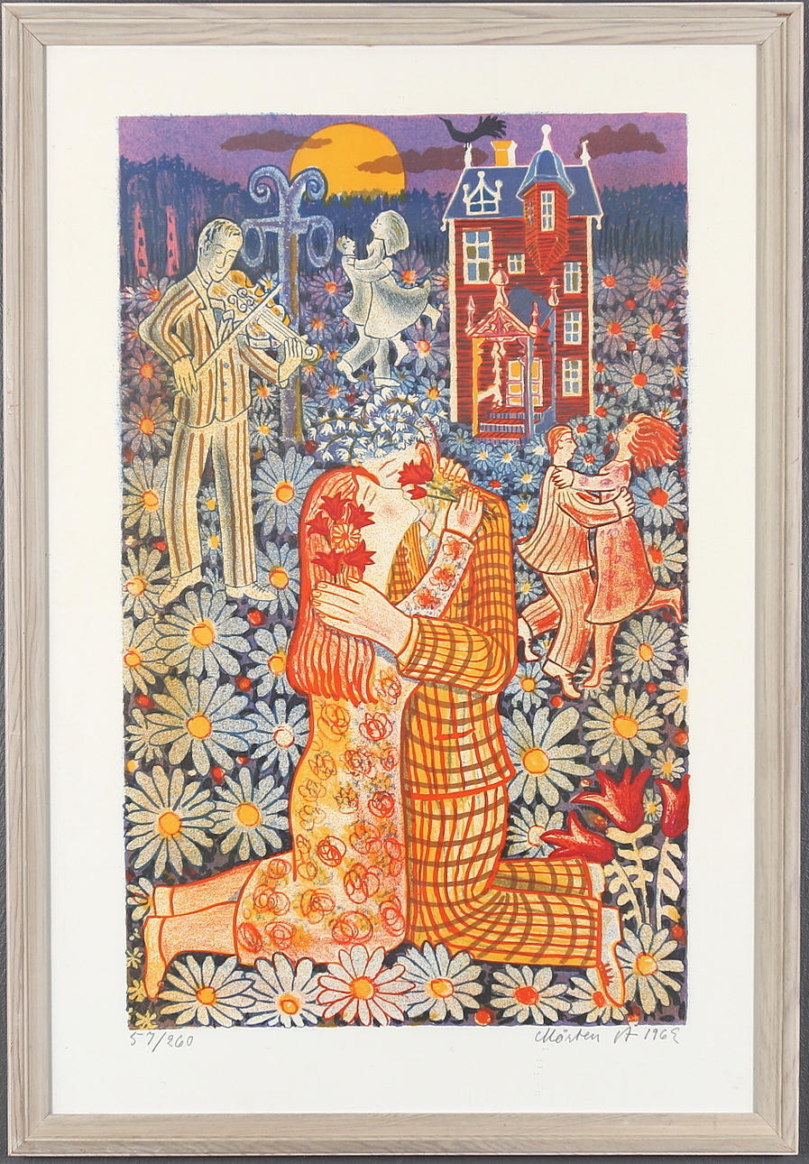 MÅRTEN ANDERSSON. Litografi, "Kyss", signerad och numrerad, 57/260.