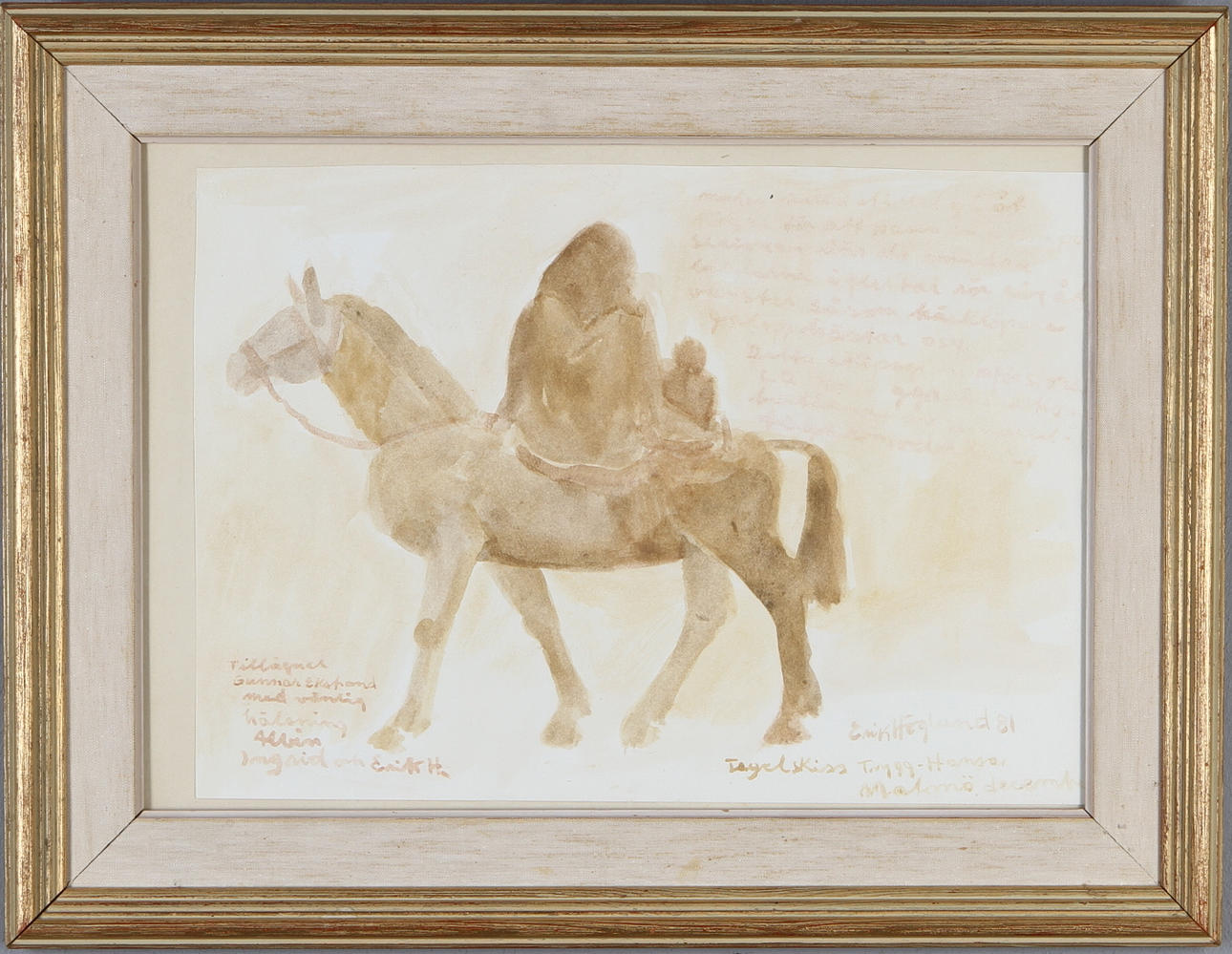 ERIK HÖGLUND. Skissdetalj till "Flykten till Egypten", akvarell, signerad.