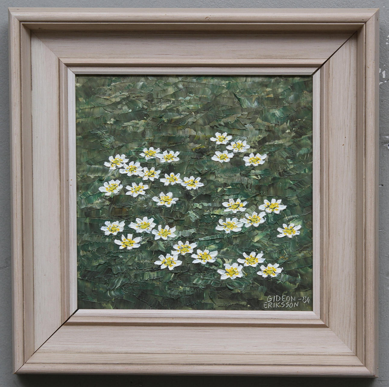 GIDEON ERIKSSON. "Vitsippor". Olja på pannå. Signerad och daterad -84.