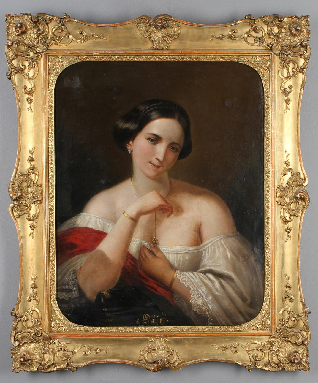 OKÄND KONSTNÄR. Kvinnoporträtt, olja på duk, 1800-tal.