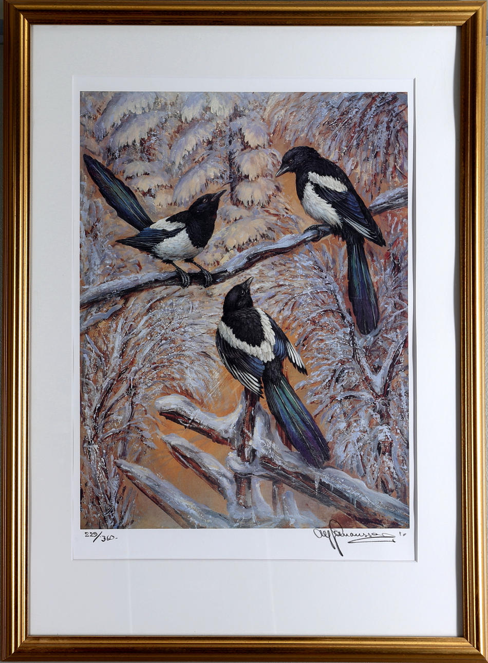 ALF JOHANSSON. FÄRGLITOGRAFI, Fågelmotiv.