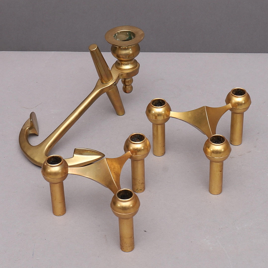 LJUSSTAKAR, 3 st, mässing, bl.a. Modulljusstakar.