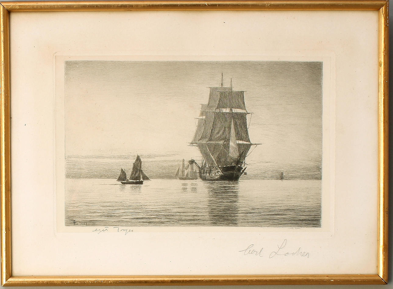 CARL LOCHER. Kopparstick, signerad på bladet Carl Locher.