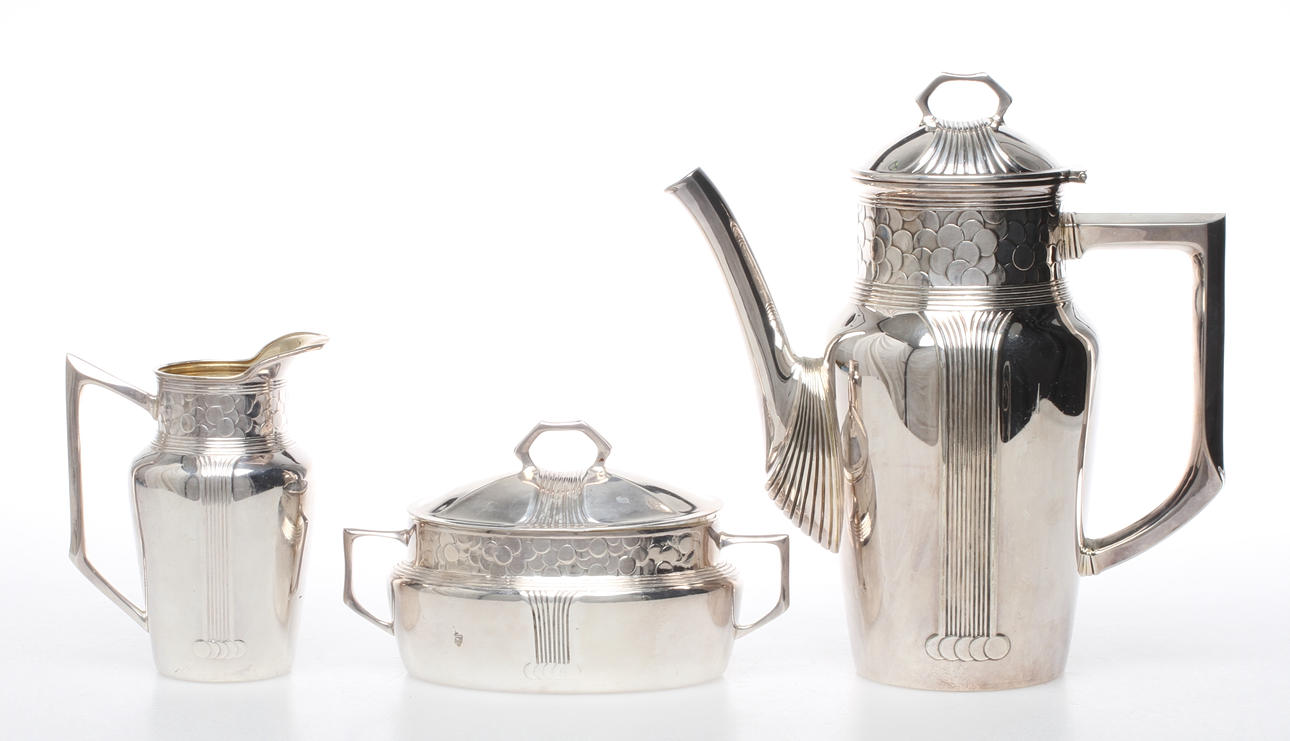 KAFFESERVIS, 3 delar, nysilver, 1900-tal.