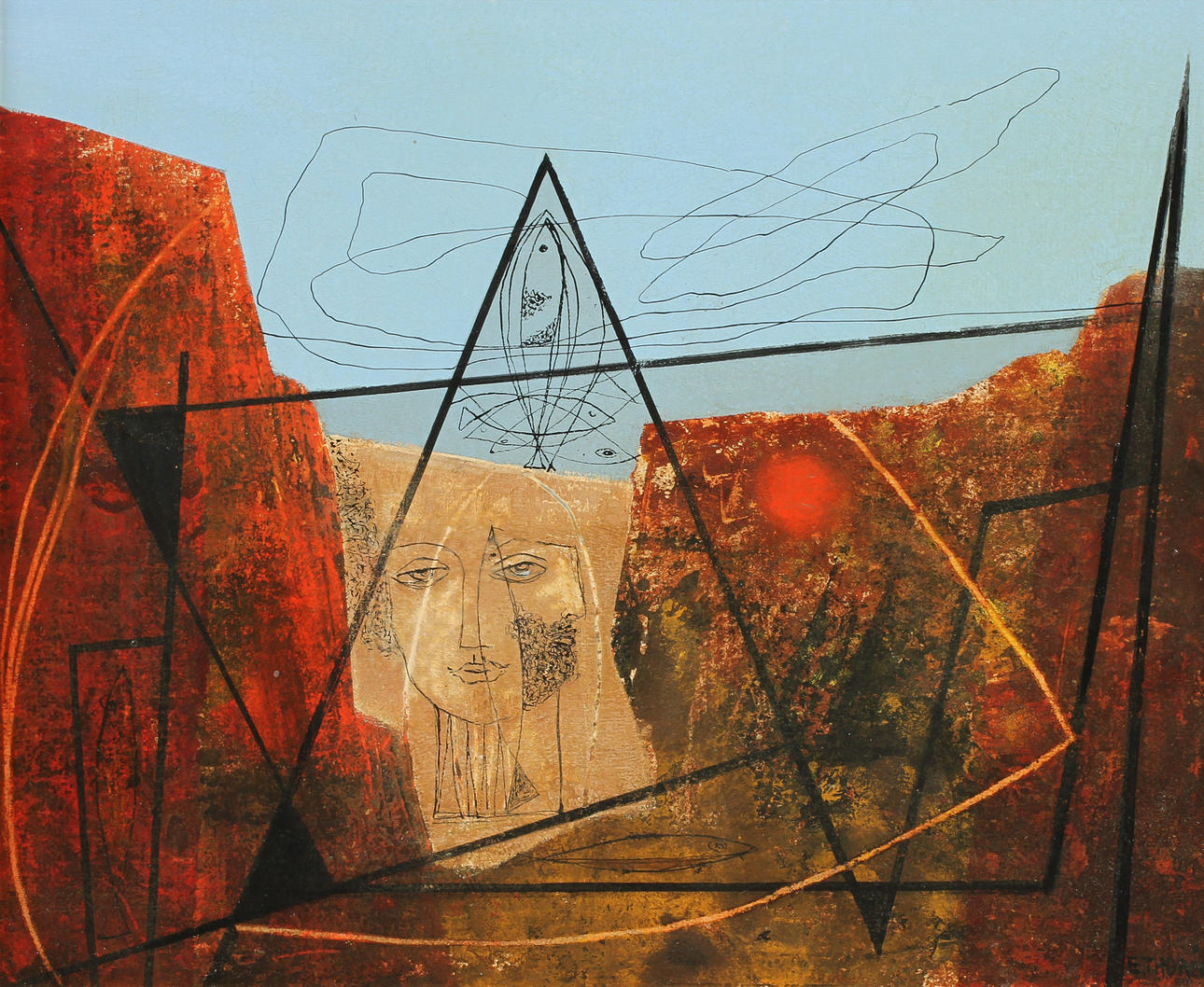 ESAIAS THORÉN. Blandteknik på pannå, signerad.