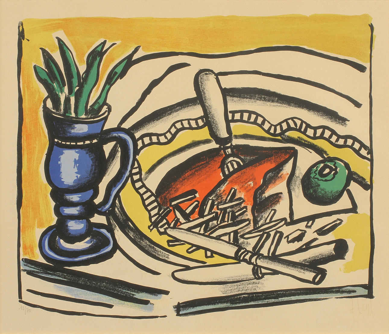 FERNAND LÉGER (1881-1955). "Nature morte au vase bleu". Färglitografi, utörd 1951.
