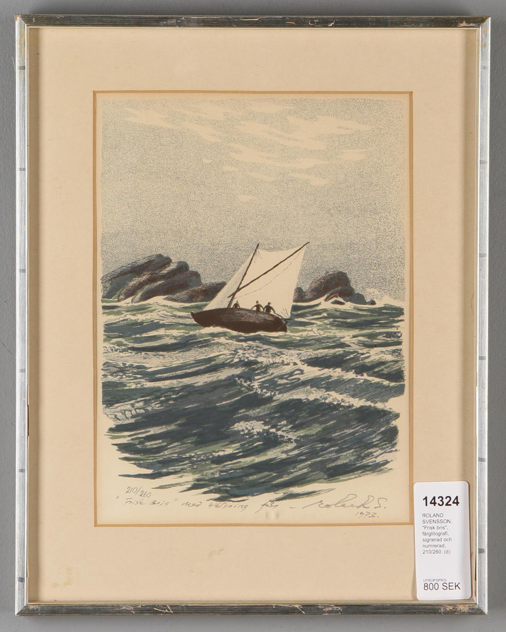 ROLAND SVENSSON. "Frisk bris", färglitografi, signerad och numrerad, 210/260.