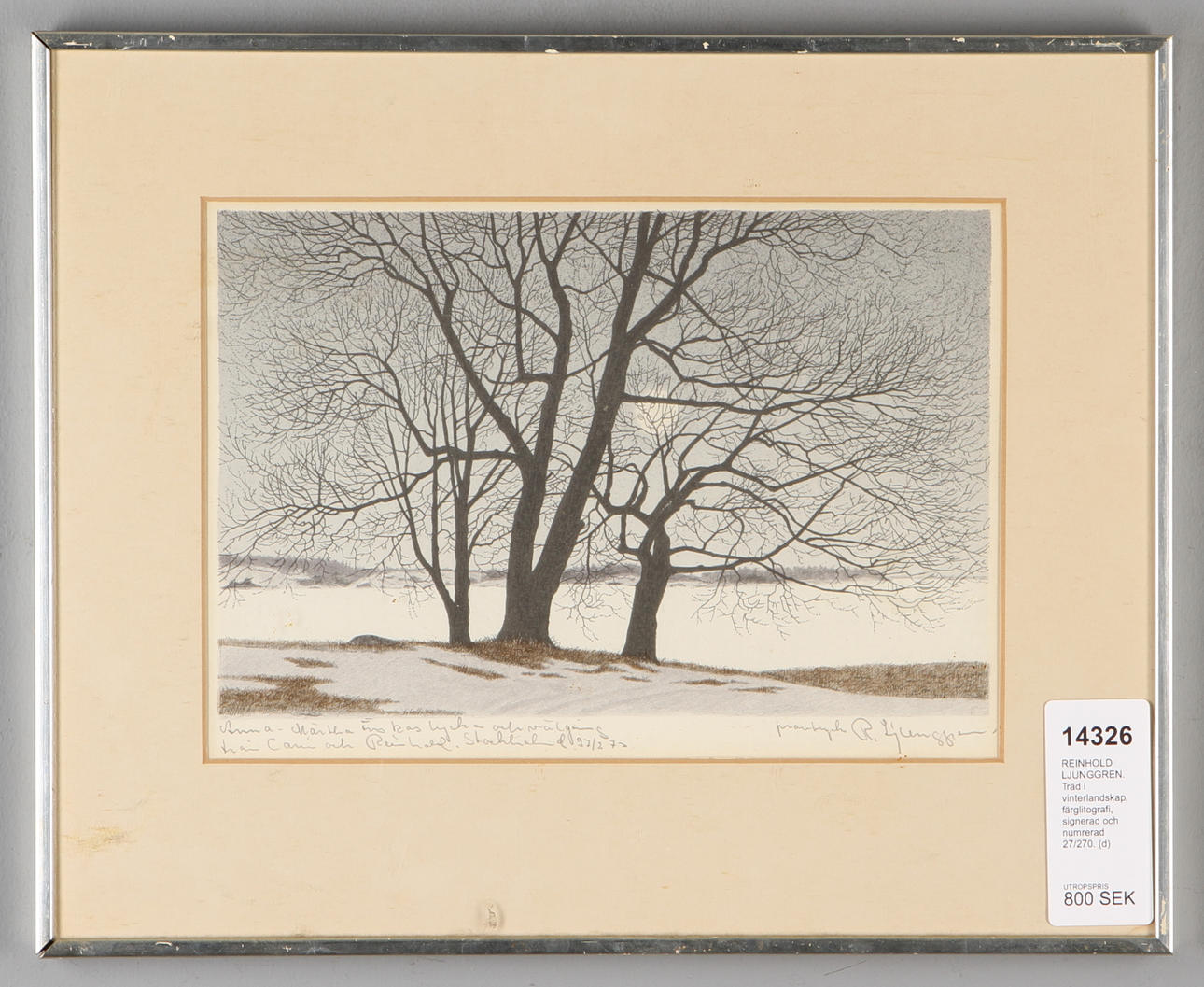 REINHOLD LJUNGGREN. Träd i vinterlandskap, färglitografi, signerad och numrerad 27/270.