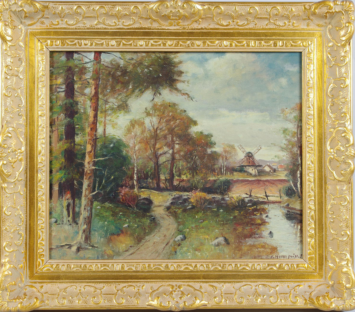 ERNST MALMQVIST. motiv från norra Skåne, olja på duk, signerad E. Malmqvist, 1950-tal.