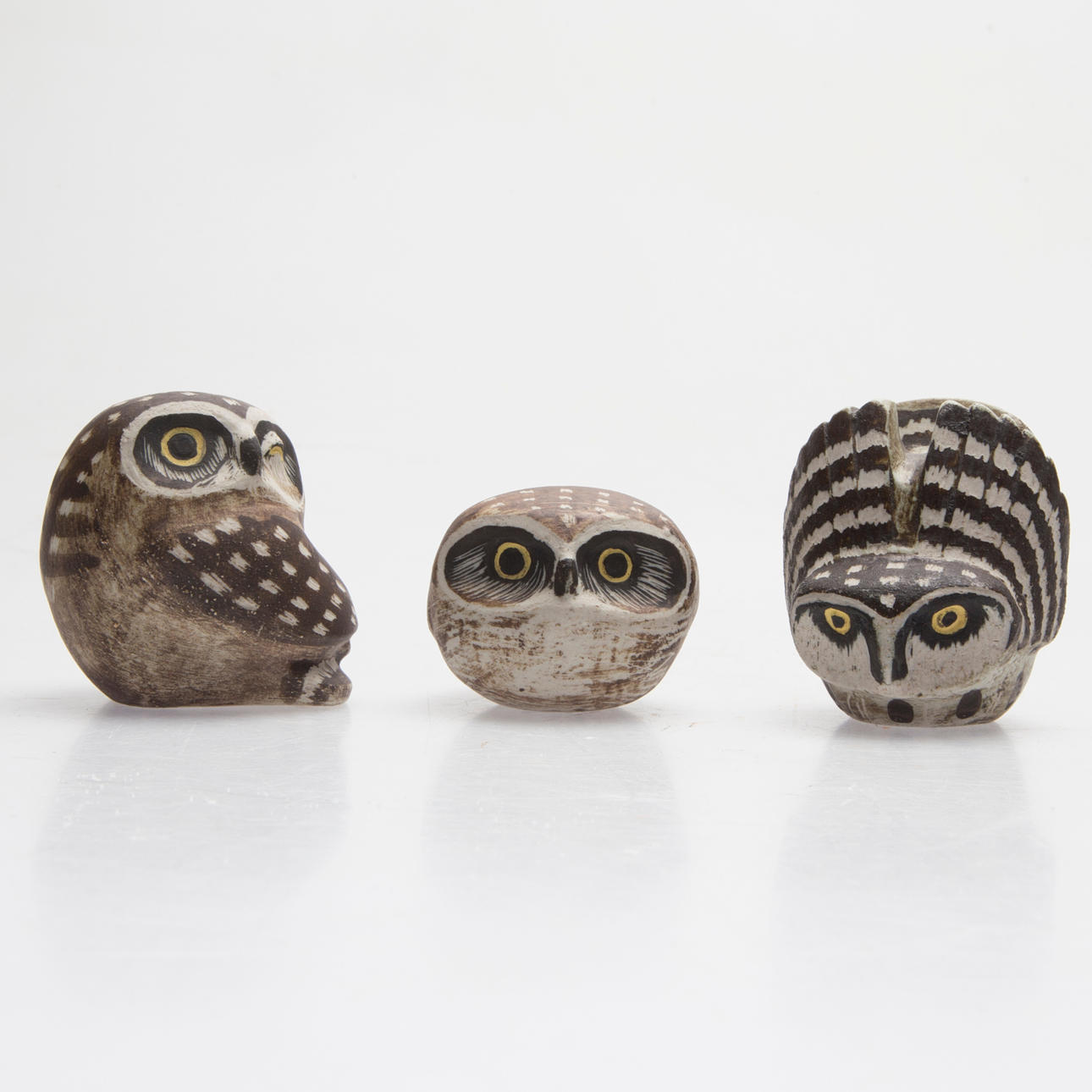 Eulen, 3 Stück, Keramik, Gustavsberg, 1900.