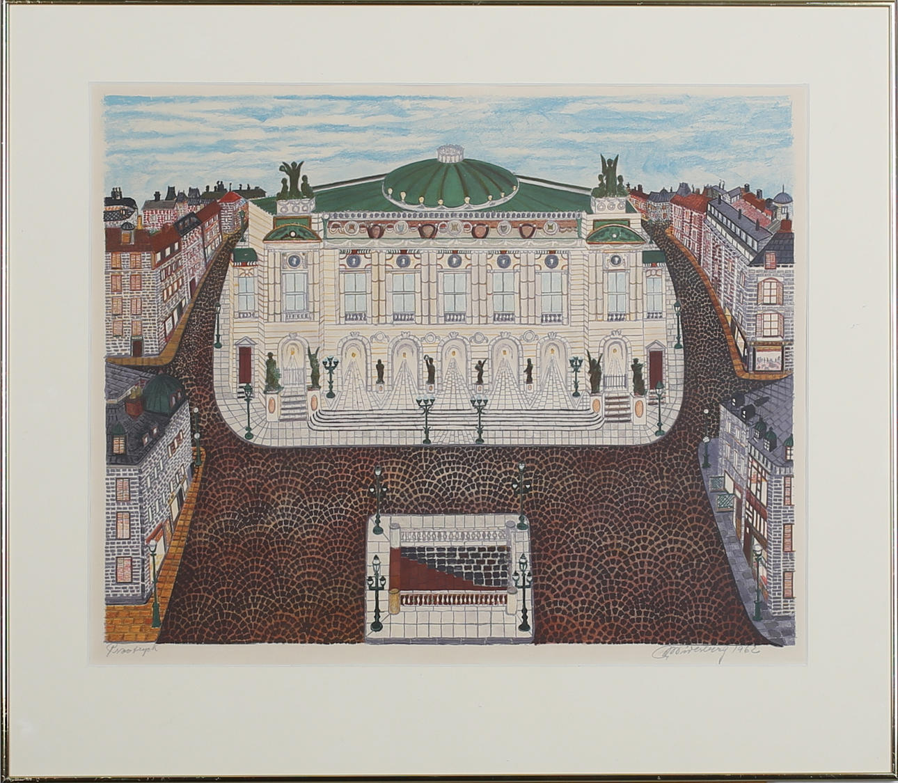 ARVID WIDERBERG. The Paris Opera. Color lithograph. Signed Arvid Widerberg and dated 1962. Test print.