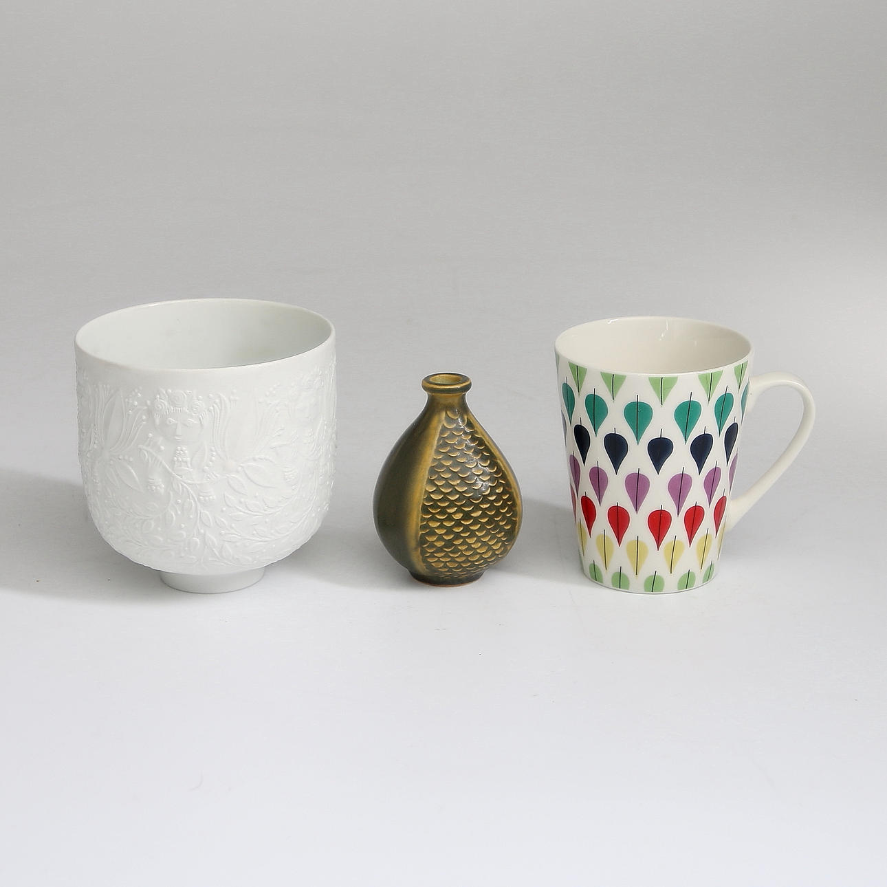 PARTI KERAMIK/PORSLIN, 3 delar, W.Kåge, B.Winblad, S.Lindberg. Gustavsberg.