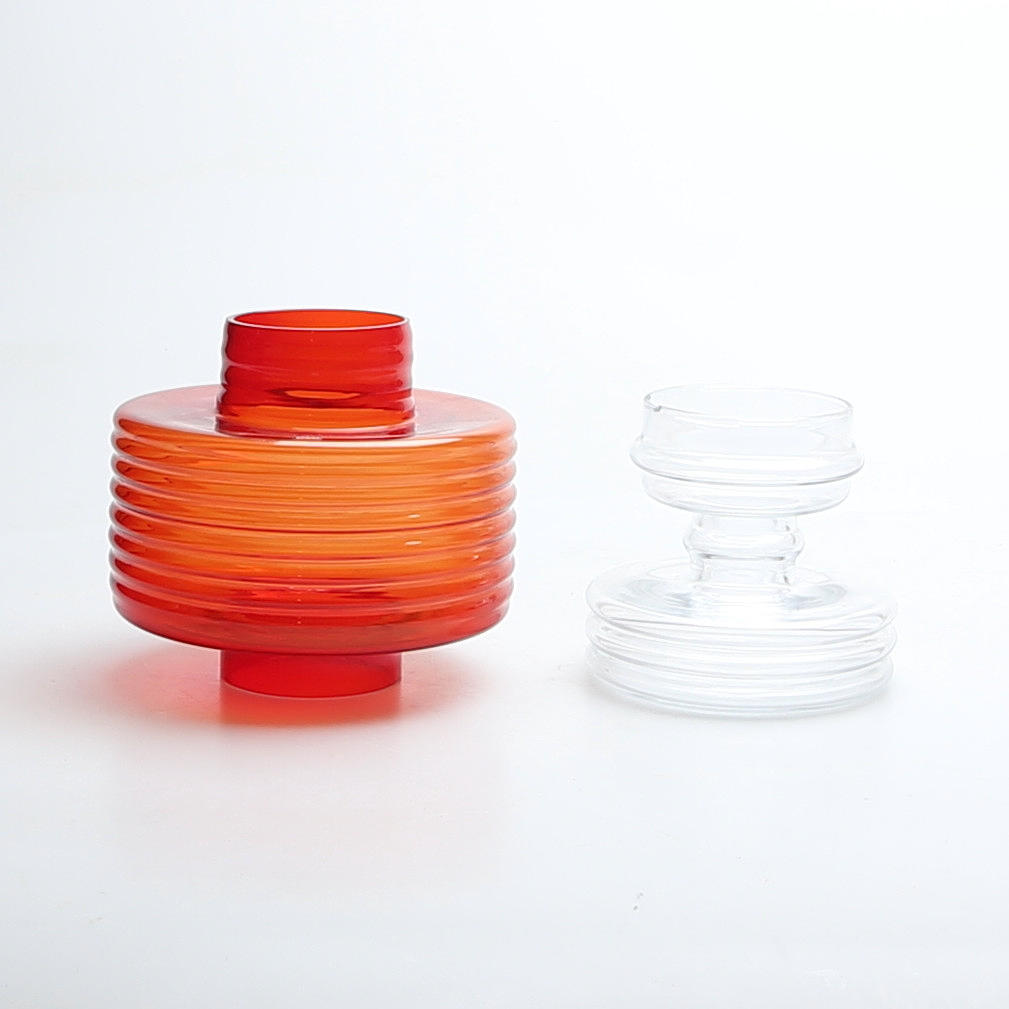 NANNY STILL. LANTERN, glass, red/white, 1960s.