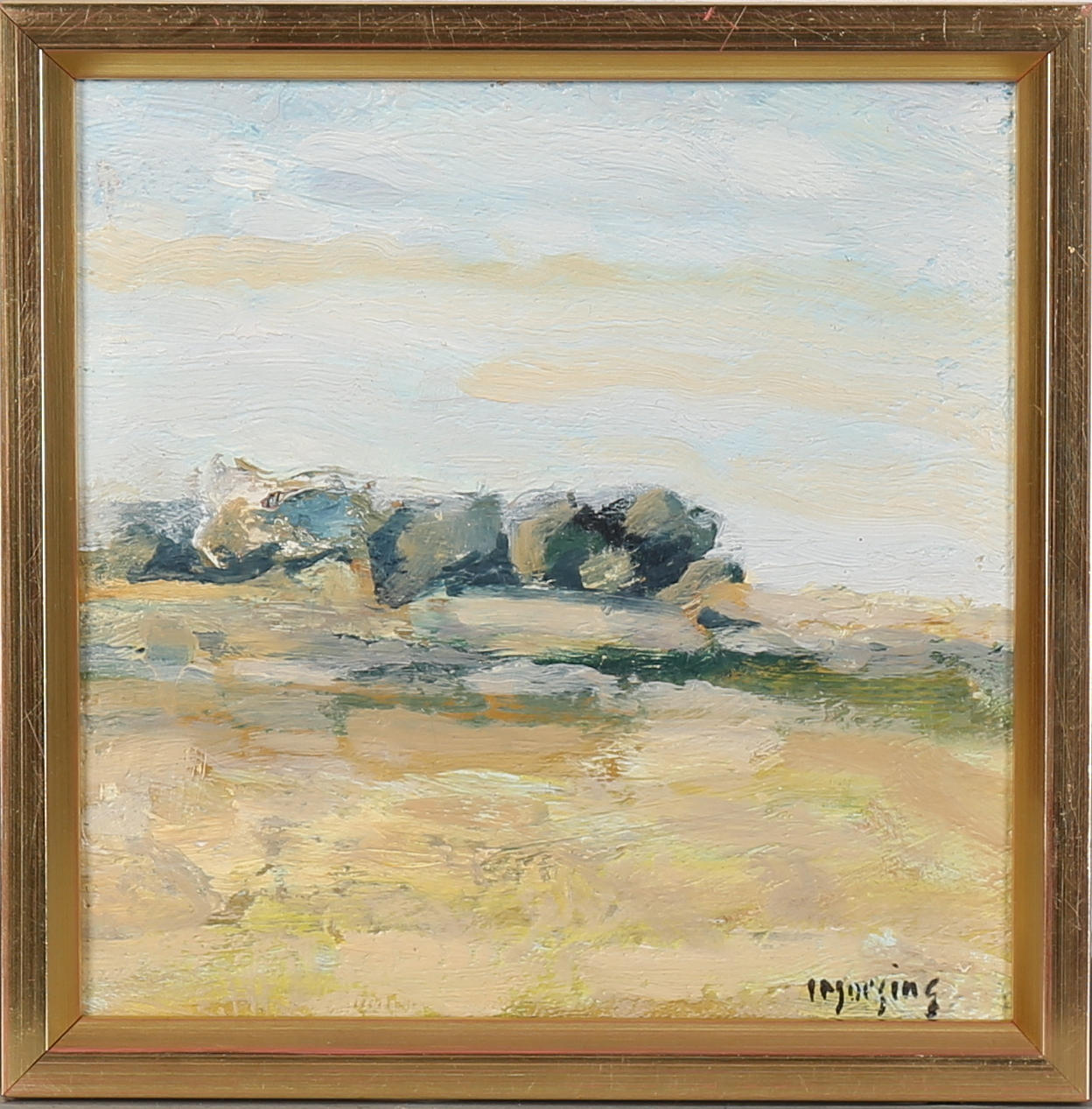 IVAR MORSING. Öländskt landskap. Olja på duk, uppklistrad på pannå, signerad.