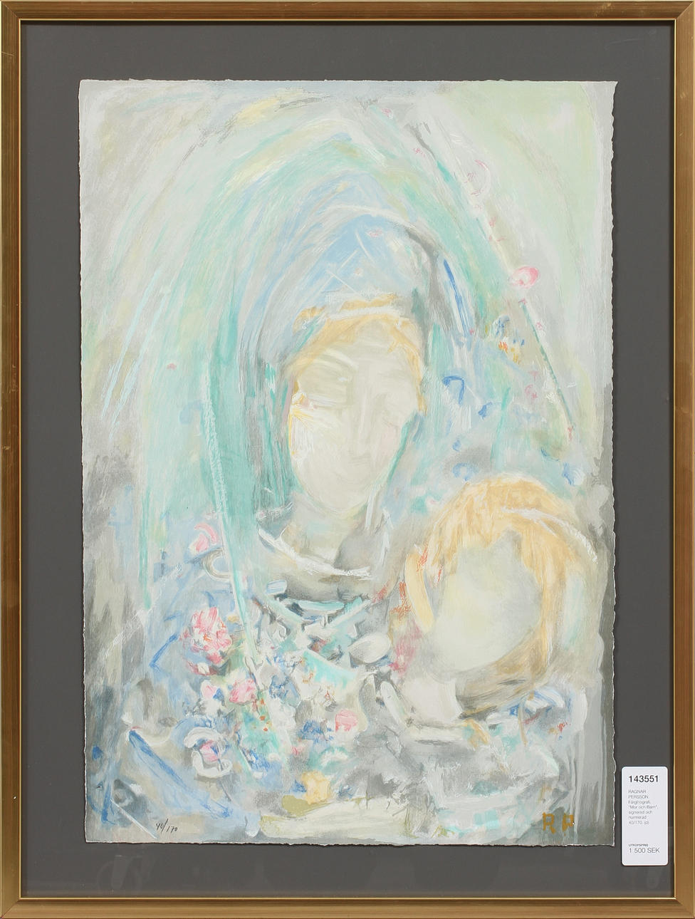 RAGNAR PERSSON. Färglitografi, "Mor och Barn", signerad och numrerad 40/170.