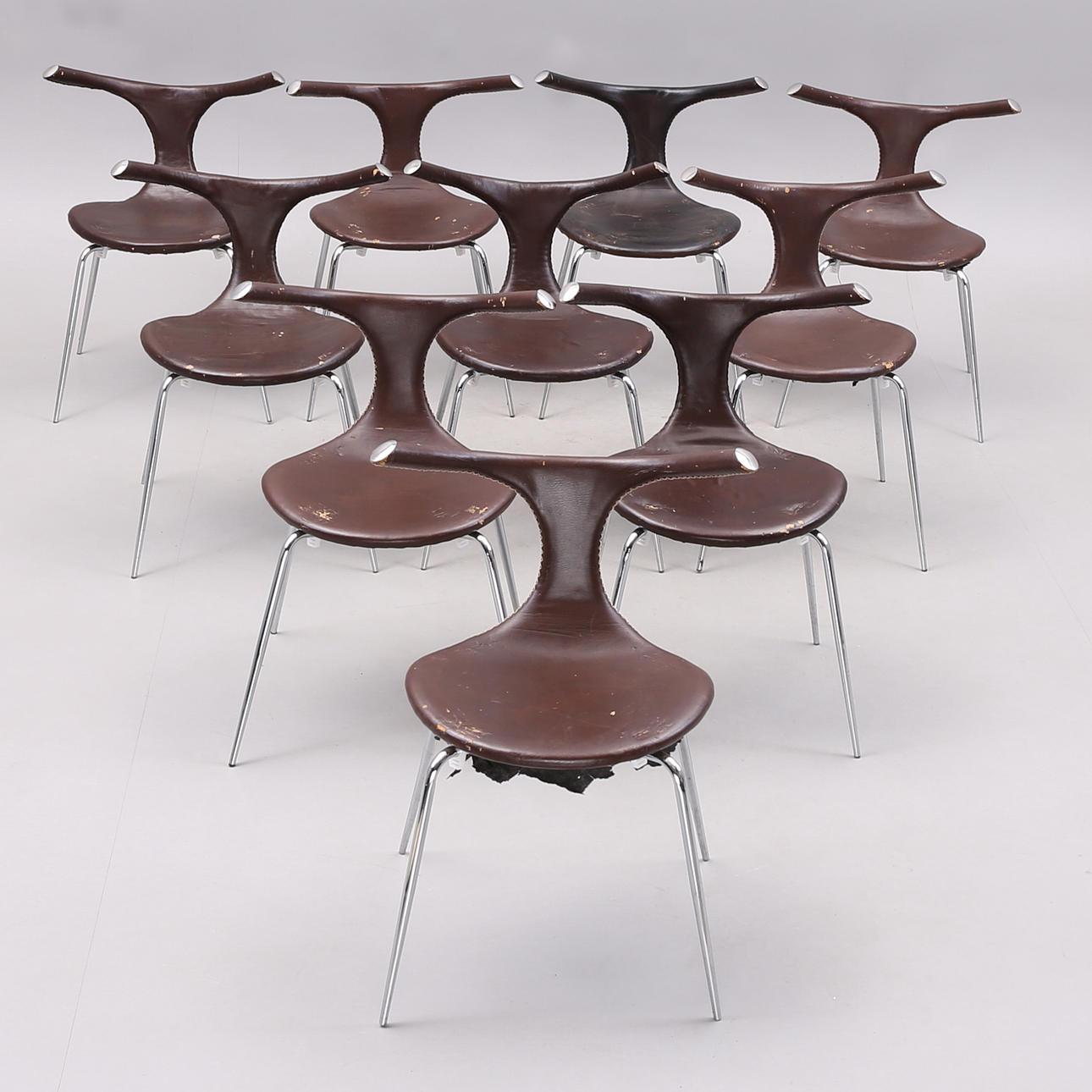 STOLE, 10 stk, læder/krom, "Taurus", Dan Form.