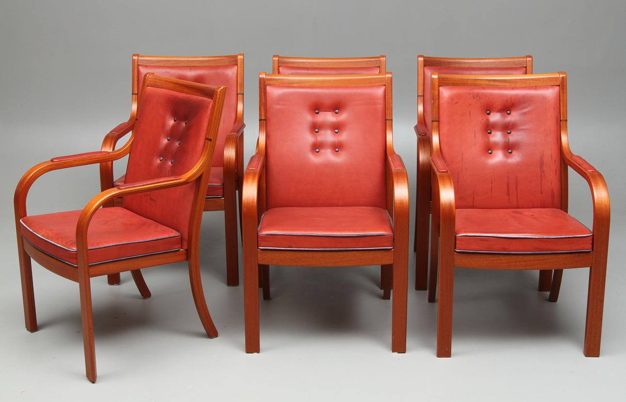 KARMSTOLAR 6 st, "KS 200", design Ruud Ekstrand, mahogny.