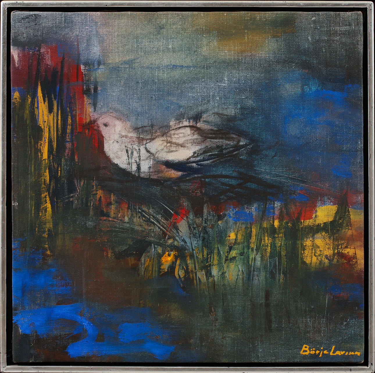 BÖRJE LARSSON, Komposition mit Vogel, Öl auf Leinwand.