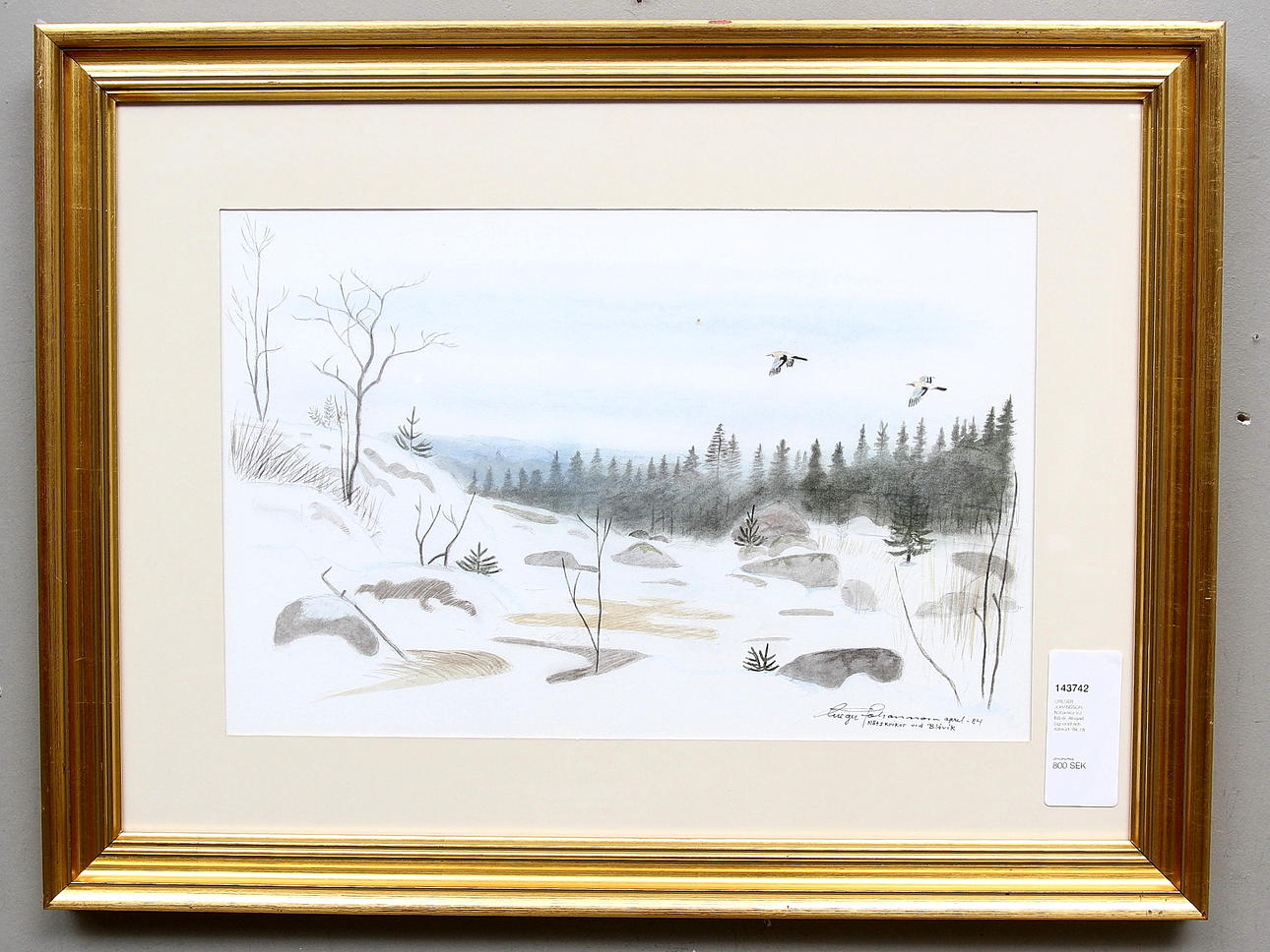 GREGER JOHANSSON. Nötskrikor vid Blåvik. Akvarell. Signerad och daterad -84.