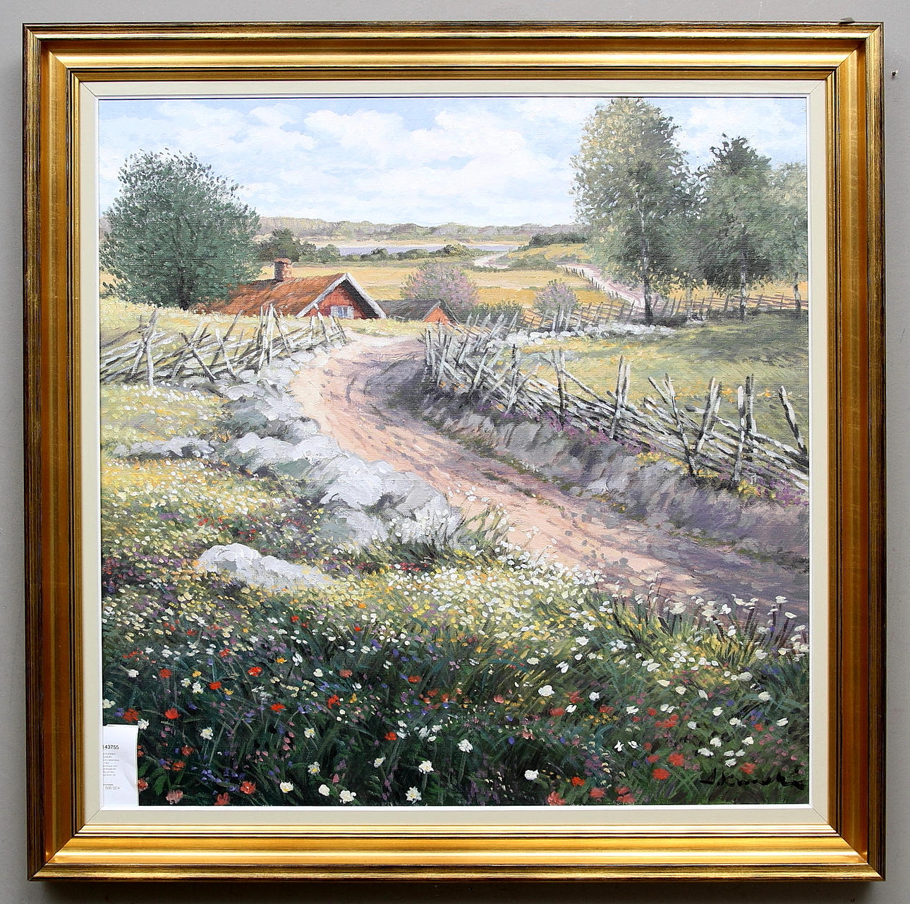 ALEXANDER KUNICKI. Sommarlandskap med stenmurar och gärdesgårdar. Olja på duk. Signerad.