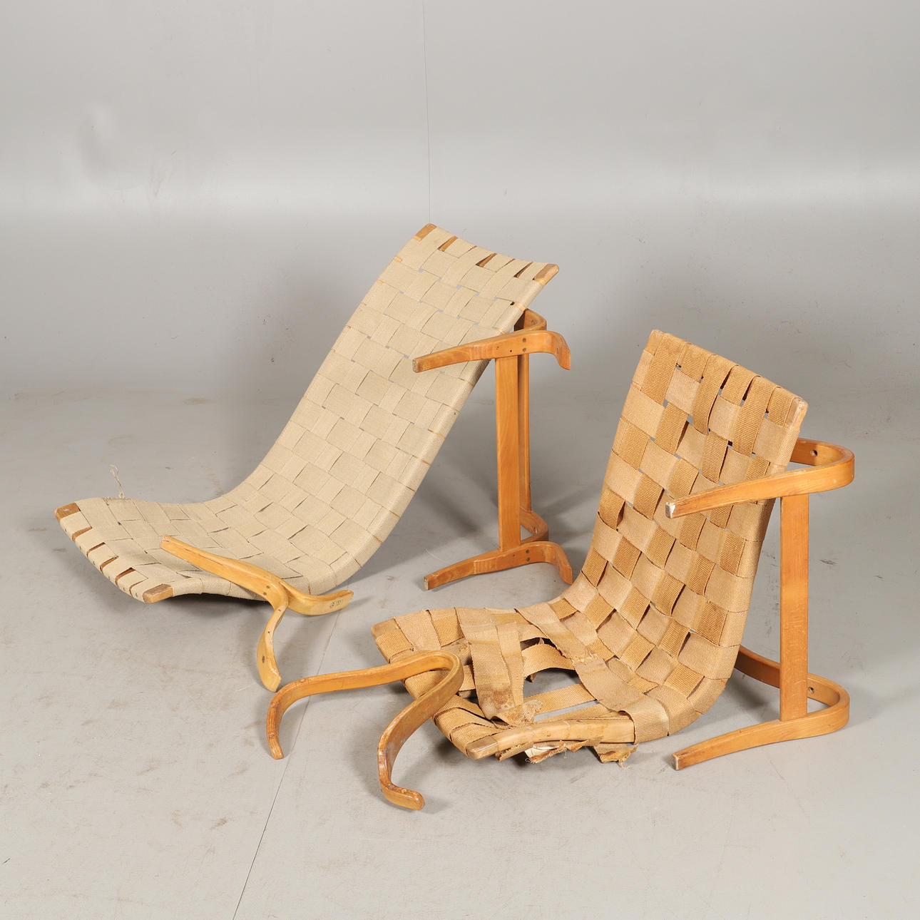 BRUNO MATHSSON. Parts for armchairs, labeled.