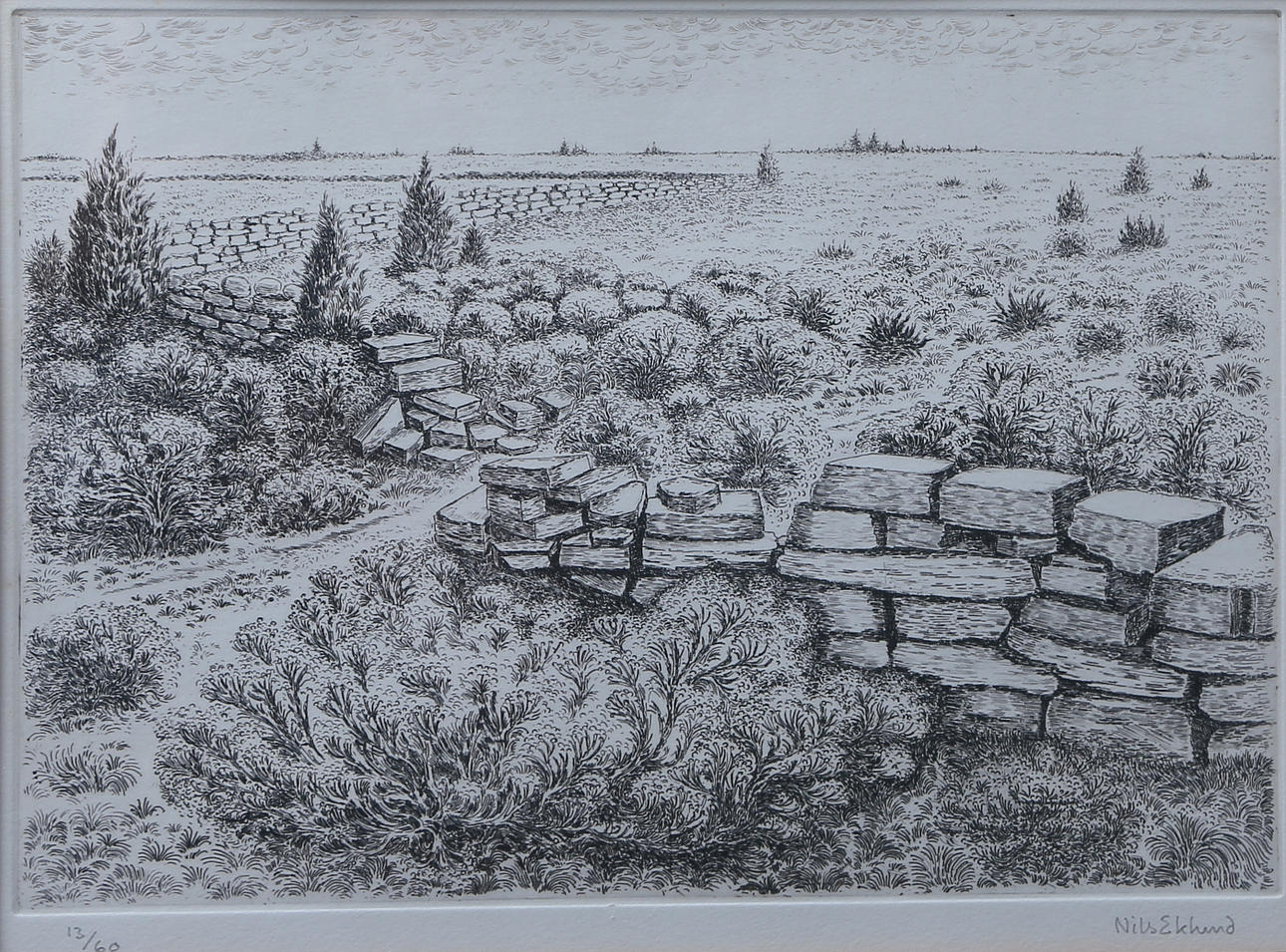 NILS EKLUND. GRAPHIC SHEET, Stenåsa, Öland, signed, 1900s.