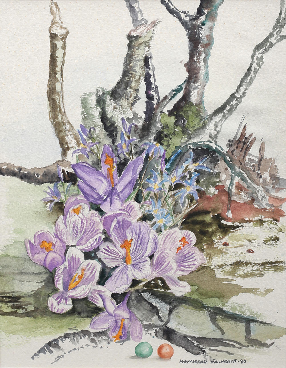 ANN-MARGRET MALMQVIST. "Spring flowers", watercolour, signed.